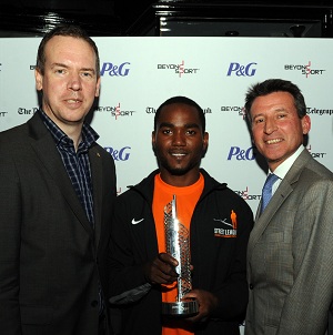 Street League's Matt Stevenson-Dodd and Rowan Simon collect their award from Lord Coe